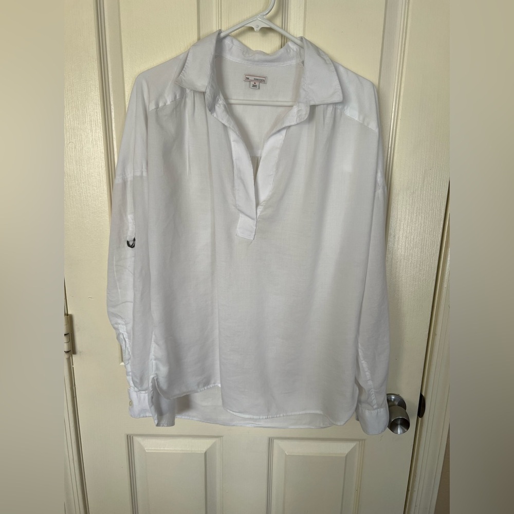 Gap White Long Sleeve Popover Shirt Rayon Cotton Size M
